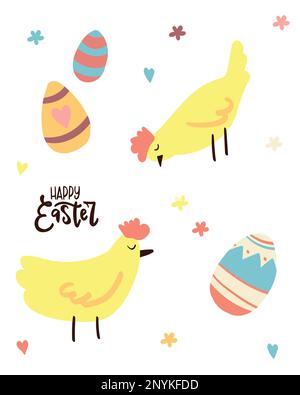 Easter cute chickens, vector in pastel color. Stock Vector