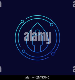 water balance line icon with man and water drop Stock Vector