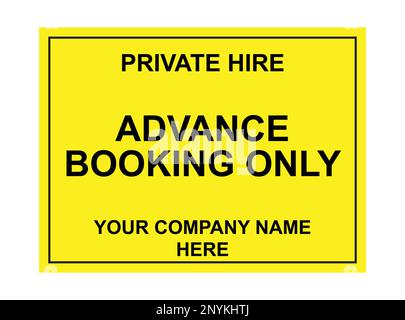 Taxi Sign - Advance Booking Only - Private Hire - Taxi door sign template in yellow and black Stock Vector