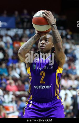 UNCASVILLE, CT - SEPTEMBER 05: Los Angeles Sparks guard Jordin Canada (21)  shoots the ball during a WNBA game between the Los Angeles Sparks and the  Connecticut Sun on September 5, 2023