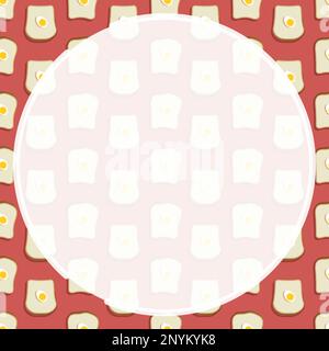 Round frame on background of geometric seamless pattern with piece of bread and boiled egg. Ornament for social network page decoration. Design elemen Stock Vector