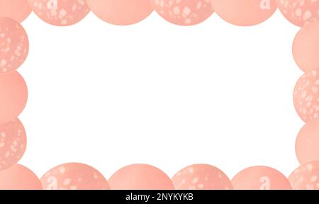 Frame made of sliced tasty boiled sausage on white background Stock Photo