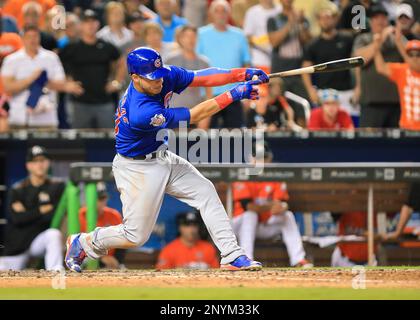 Miami, Florida, USA. 25th June, 2017. Chicago Cubs catcher Willson Contreras  (40), displaying the Venezuelan flag on his arm sleeve, talks to fans after  a MLB game between the Chicago Cubs and