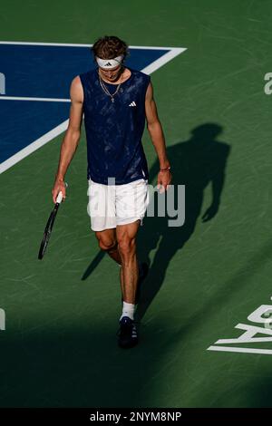 Dubai, Unites Arab Emirates. 02nd Mar, 2023. Alexander Zverev of Germany in action Lorenzo Sonego of Italy during their ATP 500 Dubai Duty Free Tennis Championships 2023 Quarter-Final match on March 02, 2023 in Dubai, United Arab Emirates. Photo by Victor Fraile/Power Sport Images Credit: Power Sport Images Ltd/Alamy Live News Stock Photo