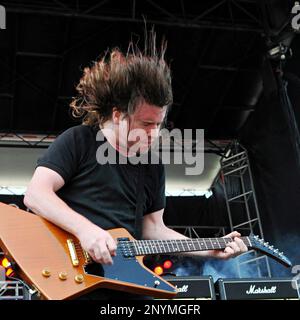 Ryan O'Keeffe of Airbourne performs at Rock on the Range on May 23 ...