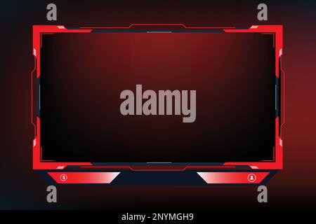 Modern gaming overlay and screen panel vector design with red color. Live streaming overlay design on a dark background. Broadcast gaming border desig Stock Vector
