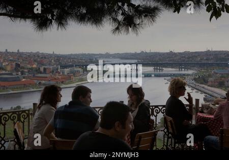 View of Golden Horn, from Cafe Pierre Loti in Eyup,Istanbul, Turkey Stock Photo