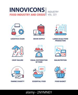 Food Industry and crisis - line design style icons set Stock Vector ...