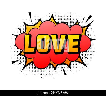 Speech bubble for comic text Love. Cartoon comic sign. Effects explosion. Stock Vector