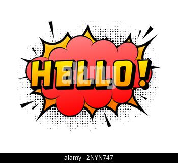 Speech bubble for comic text Hello. Cartoon comic sign. Effects explosion. Stock Vector