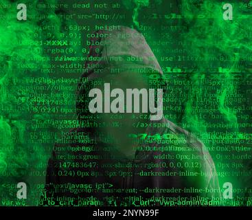 Faceless hooded anonymous computer hacker or house burglar Stock Photo