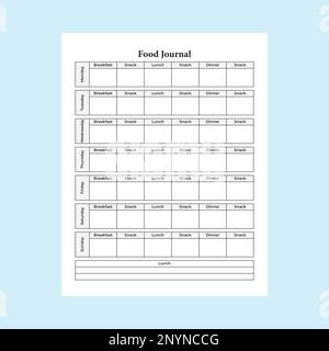 Weekly Food planner KDP interior. Food habit tracker and weekly food routine notebook template. KDP interior journal. Food scheduling and information Stock Vector