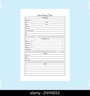 Online shopping tracker KDP interior. Shopping information tracker and balance checker interior. KDP interior log book. Daily online shopping informat Stock Vector