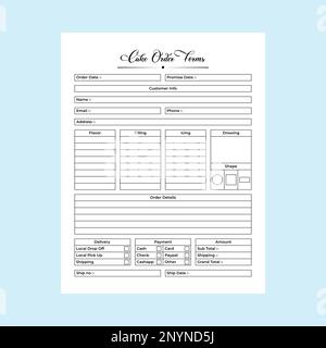 Cake order log book KDP interior. Cake business order tracker and customer information checker template. KDP interior journal. Cake order details and Stock Vector