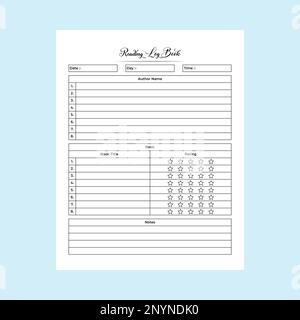 Reading log book KDP interior. Daily book reading tracker and book review information checker template. KDP interior journal. Reading information trac Stock Vector