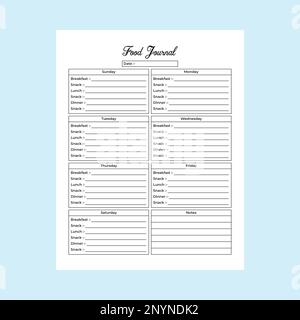 Food journal KDP interior. Daily food habit tracker and food information checker template. KDP interior logbook. Food scheduling and daily meal planne Stock Vector