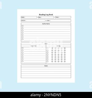 Reading info tracker KDP interior. Book reader information and author name tracker template. KDP interior journal. Reading tracker and book review inf Stock Vector