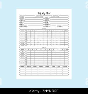 Golf score KDP interior log book template. Golf cart information and player game score tracker interior. KDP interior journal. Golf location info reco Stock Vector