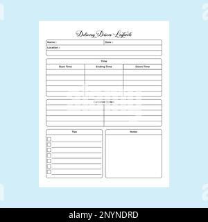 Delivery driver journal KDP interior. Daily order delivery checker and customer information tracker interior. KDP interior log book. Delivery driver r Stock Vector