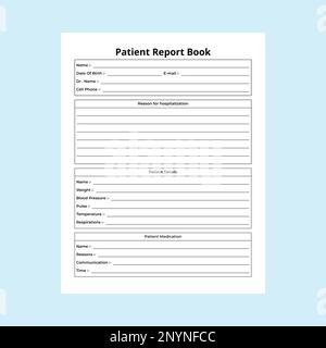 Nurse report notebook KDP interior. Doctor and medical essentials notebook template. KDP interior journal. Nurse daily patient report checker and medi Stock Vector