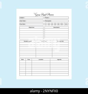 Group project planner KDP interior journal template. Group project member information tracker and task planner template. KDP interior notebook. Group Stock Vector