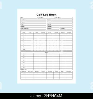 Golf journal KDP interior. Golf game score information recorder and weather checker template. KDP interior logbook. Golf cart location info checker an Stock Vector