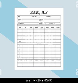 Golf log book KDP interior. Golf game score tracker and cart information checker template. KDP interior notebook. Golf total score calculator and loca Stock Vector