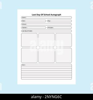 Last day of school, autograph tracker KDP interior. Student's or teacher's autograph collection notebook template. KDP interior journal. School last d Stock Vector