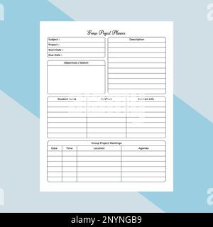 Group project notebook KDP interior. Group information and school project tracker template. KDP interior journal. Student's group project planner and Stock Vector