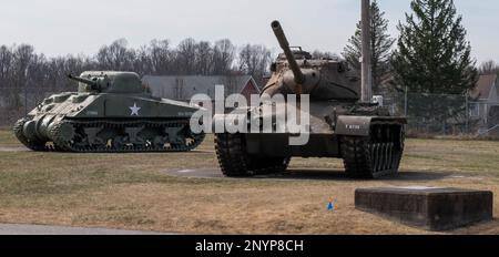 American World War Two tanks on display outside of the General George Patton Museum of Leadership in Fort Knox, Kentucky, USA Stock Photo