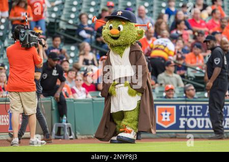 June 9, 2017: Houston Astros mascot Orbit wears a Jedi outfit for