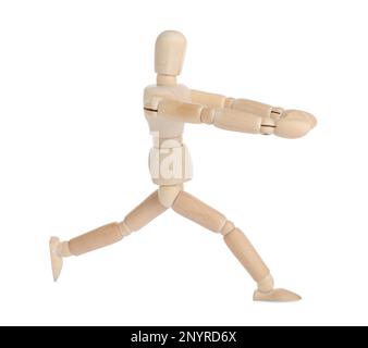 Wooden human model on white background. Mini mannequin Stock Photo