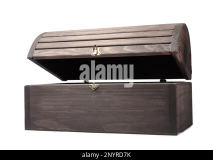 Old wooden treasure chest isolated on white Stock Photo - Alamy