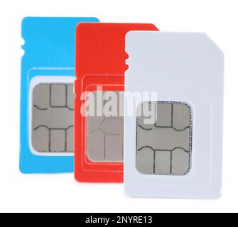 Different mini SIM cards on white background Stock Photo