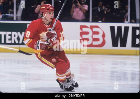 Calgary Flames left wing Gary Roberts (10) skates against the Florida  Panthers during an NHL hockey match in 1985 in Miami. (Al Messerschmidt via  AP Stock Photo - Alamy