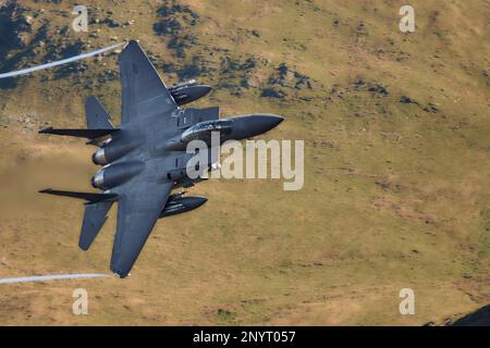 Military jets going low level training in Wales Stock Photo