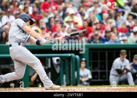 WASHINGTON, DC - MAY 27: San Diego Padres left fielder Allen Cordoba (17)  makes contact during a MLB game between the Washington Nationals and the San  Diego Padres on May 27, 2017