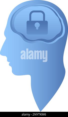 Mental block concept. Head with padlock inside. Vector illustration Stock Vector