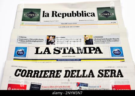 A view of some italian newspapers on the table Stock Photo