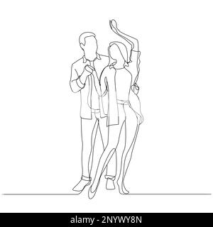 Couple dancing, outline on white background. Vector illustration Stock Photo