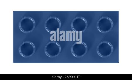 Galaxy Blue Lego Block Isolated on a White Background. Close Up View of a Plastic Children Game Brick for Constructors, Top View. High Quality 3D Rendering with a Work Path. 8K Ultra HD, 7680x4320 Stock Photo