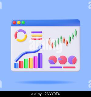 3D Growth Stock Chart and Arrow in Browser Window Stock Vector