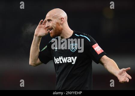 James Collins of West Ham United - Arsenal v West Ham United, Carabao Cup quarter final, Emirates Stadium, London - 19th December 2017. Stock Photo