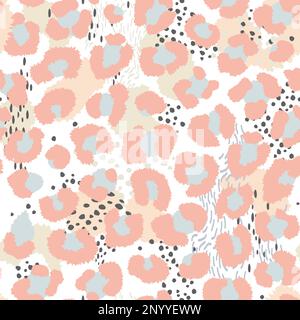 Vector Minimal Pastel Leopard and Abstract Seamless Pattern, Beige, Pink and Light Blue. Stock Vector