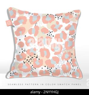 Vector Minimal Pastel Leopard and Abstract Seamless Pattern, Beige, Pink and Light Blue. Stock Vector