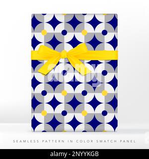 Vector Retro Circles and Square Pattern, Blue and Gray with Neon Yellow Spots. Stock Vector