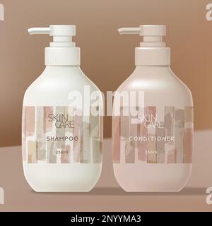 Vector Hand Wash or Toiletries Pump Bottle with Watercolor Brushed Stripes Pattern Stock Vector