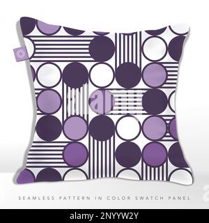 Vector Retro Circles and Stripes Seamless Pattern for Fabric or Wallpaper Print, Purple and White. Stock Vector