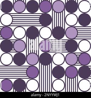 Vector Retro Circles and Stripes Seamless Pattern for Fabric or Wallpaper Print, Purple and White. Stock Vector