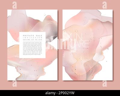 Vector Minimal Watercolor Effect Abstract Graphic Elements Template for Invitation, Business, Anniversary Card, Advertisement or Poster. Pink and Cora Stock Vector
